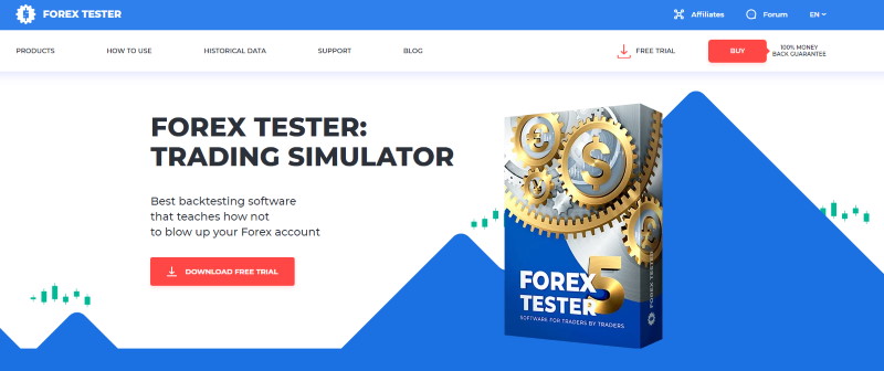 Forex Tester公式サイト（英語版）、表紙がすでにFT5仕様に。